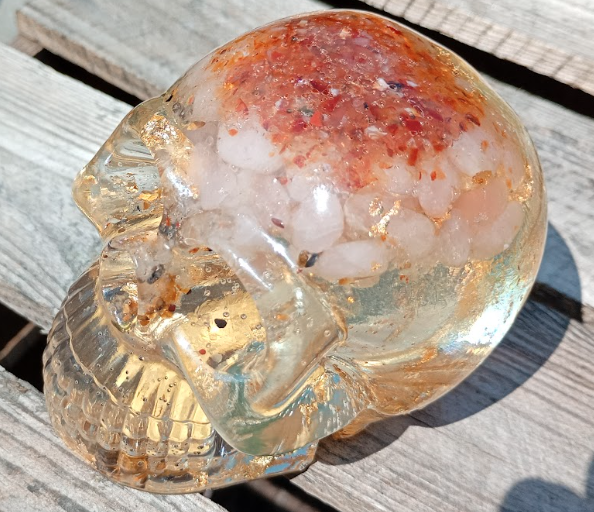 Skull - Large Orgonate Crystal and Resin Skull Orgone Device - Crystals, Stones and Foil etc. - 3 Options Available - Handmade in Wiltshire