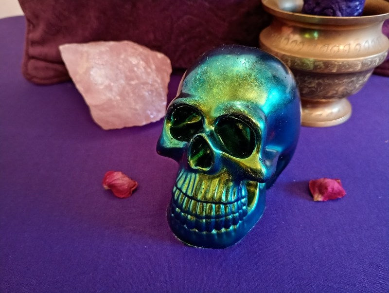 Skull - Large Woogonite Crystal and Resin Skull Orgone Device - Crystals, Stones and Foil etc. - Multiple Options Available - Handmade in Wiltshire
