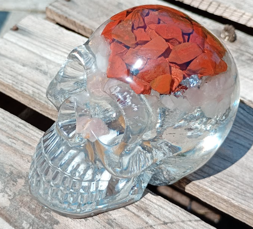 Skull - Large Orgonate Crystal and Resin Skull Orgone Device - Crystals, Stones and Foil etc. - 3 Options Available - Handmade in Wiltshire