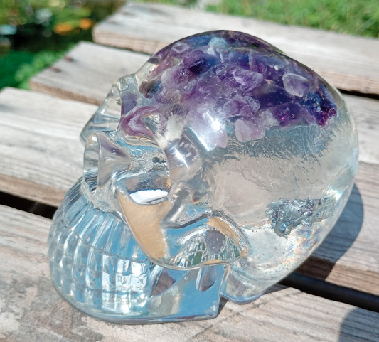 Skull - Large Orgonate Crystal and Resin Skull Orgone Device - Crystals, Stones and Foil etc. - 3 Options Available - Handmade in Wiltshire
