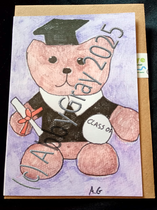 Cartoon Graduate Teddy Celebration Greeting Card - Printed in Wiltshire - Original Design by Abby Gray