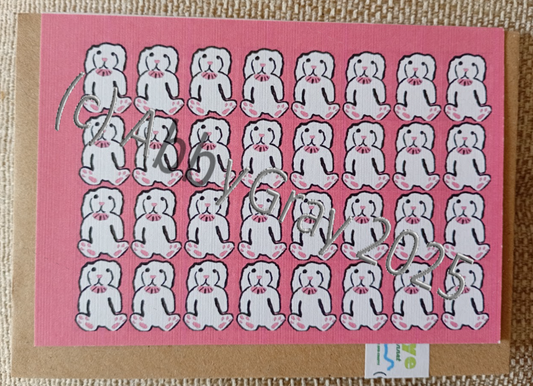 Cartoon Bunny Collage (Pink) Greeting Card - Printed in Wiltshire - Original Design by Abby Gray