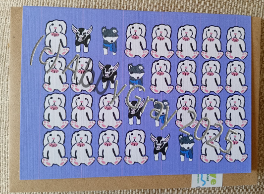 Cartoon Animal and Bunny Collage (Purple/Mauve) Greeting Card - Printed in Wiltshire - Original Design by Abby Gray