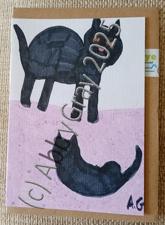 Two Black Cats Greeting Card - Printed in Wiltshire - Original Design by Abby Gray